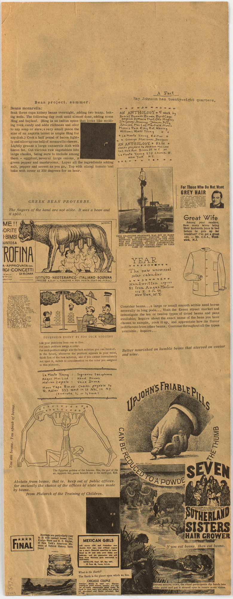 George Brecht, Alison Knowles, Robert Watts. Newspaper for Sissor Bros. Warehouse, Rolf Nelson Gallery, Los Angeles, October 7–November 3, 1963