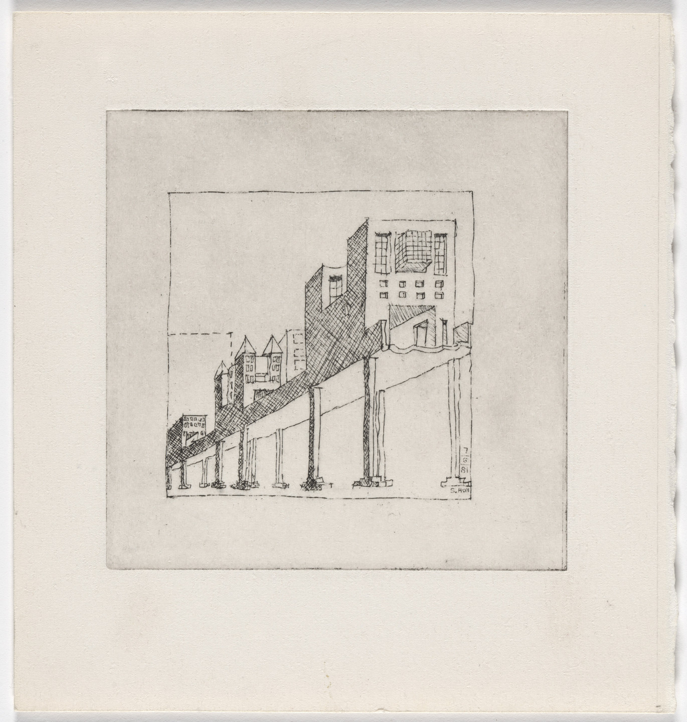 Steven Holl. Bridge of Houses Project, New York, NY (Perspective). 1981