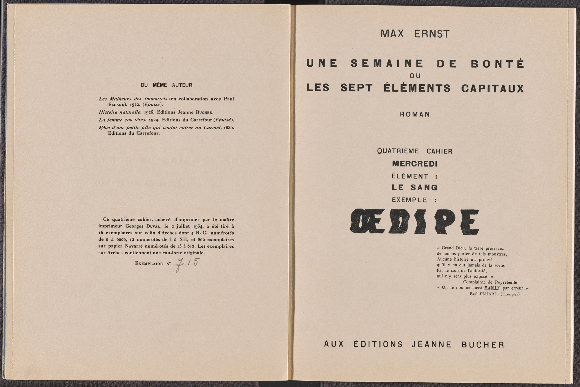 Max Ernst. Volume IV: Oedipe (Volume IV: Oedipus) from Une Semaine de bonté ou les sept éléments capitaux (A Week of Kindness or the Seven Deadly Elements). 1933–34, published 1934