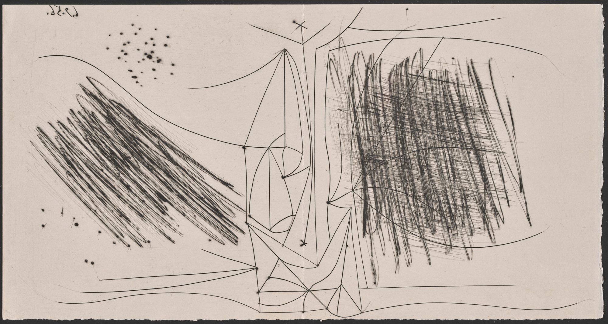 Pablo Picasso. Composition with a Woman ( Composition avec une femme ) (double page plate) from Un Poème dans chaque livre