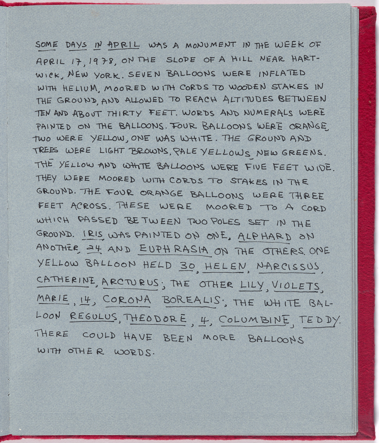 Rosemary Mayer. Some Days in April. 1979