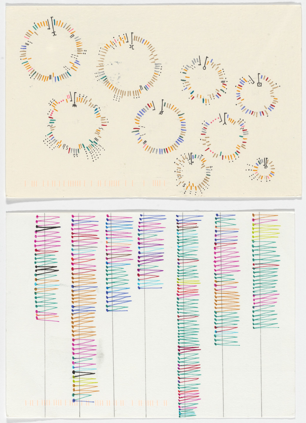 Giorgia Lupi, Stefanie Posavec. Dear Data: Week 8 (Phone Addiction / A Week of Phone Addiction). 2014