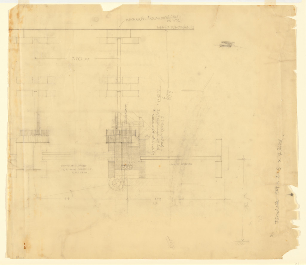German Pavilion, International Exposition, Barcelona, Spain (Section, glass partition)