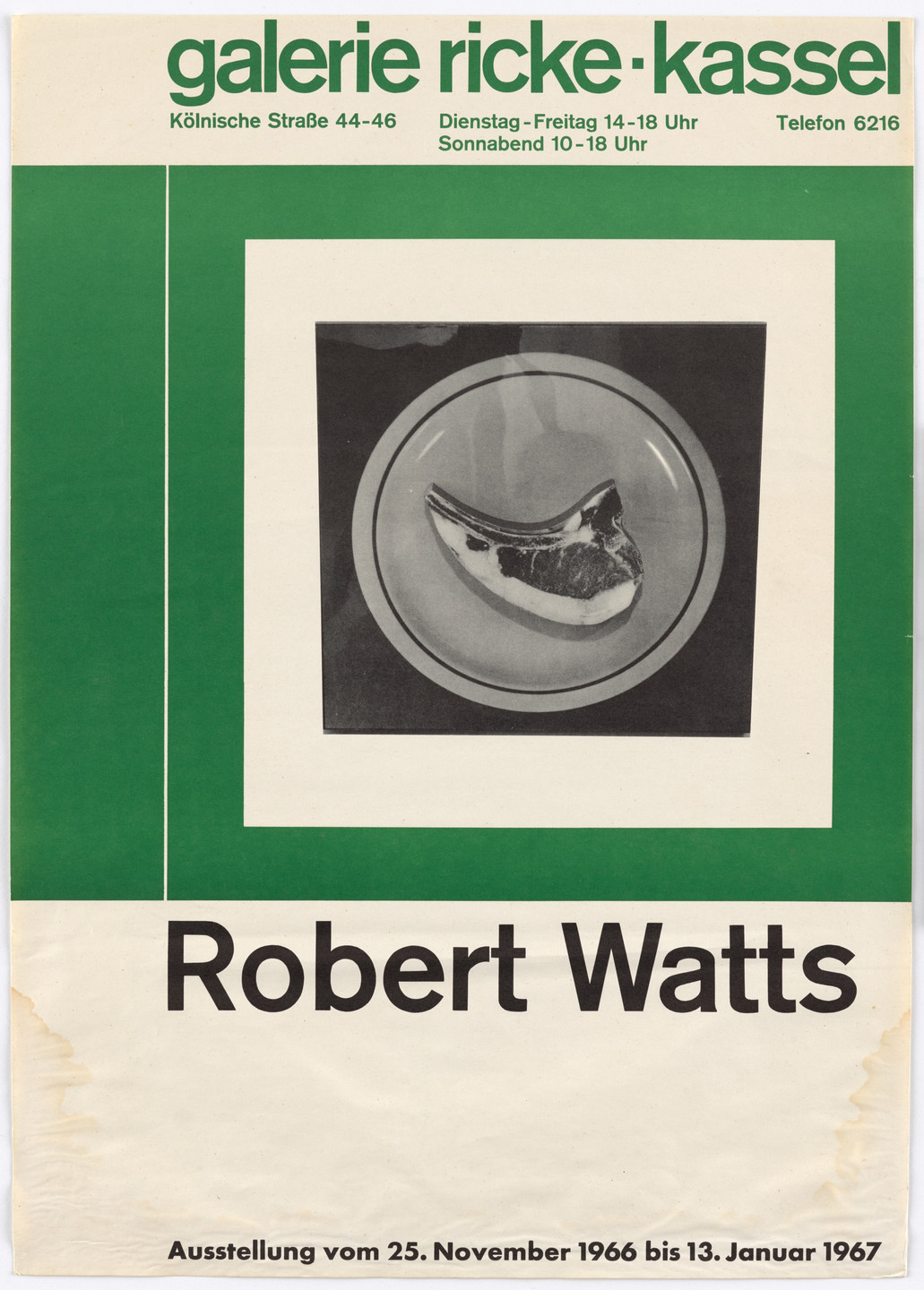Designer Unidentified, Robert Watts. Poster for Robert Watts, Galerie Ricke, Kassel, November 25, 1966–January 13, 1967. 1966