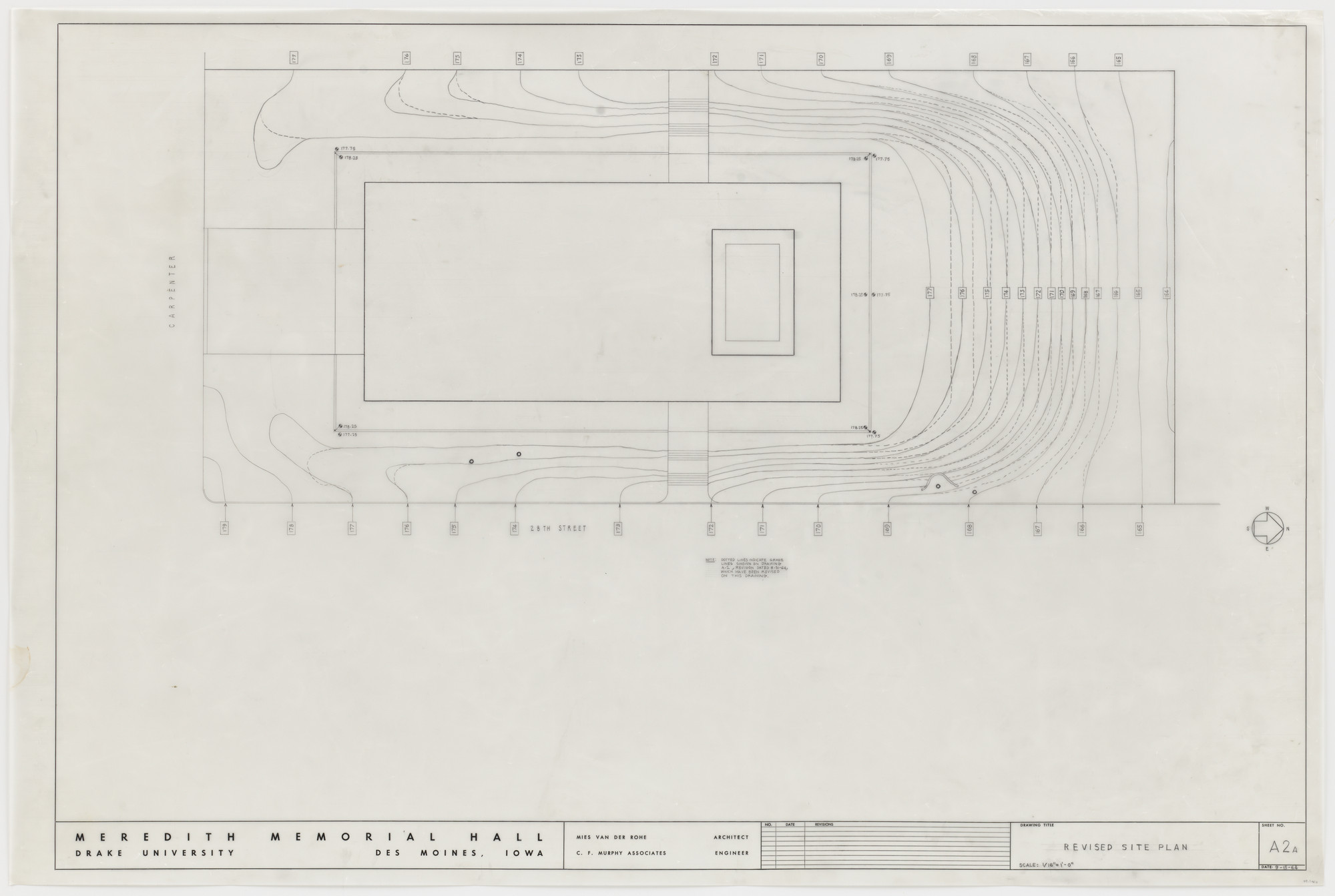 Ludwig Mies van der Rohe. Meredith Memorial Hall, Drake University, Des Moines, IA (Revised site plan). 1962–1965