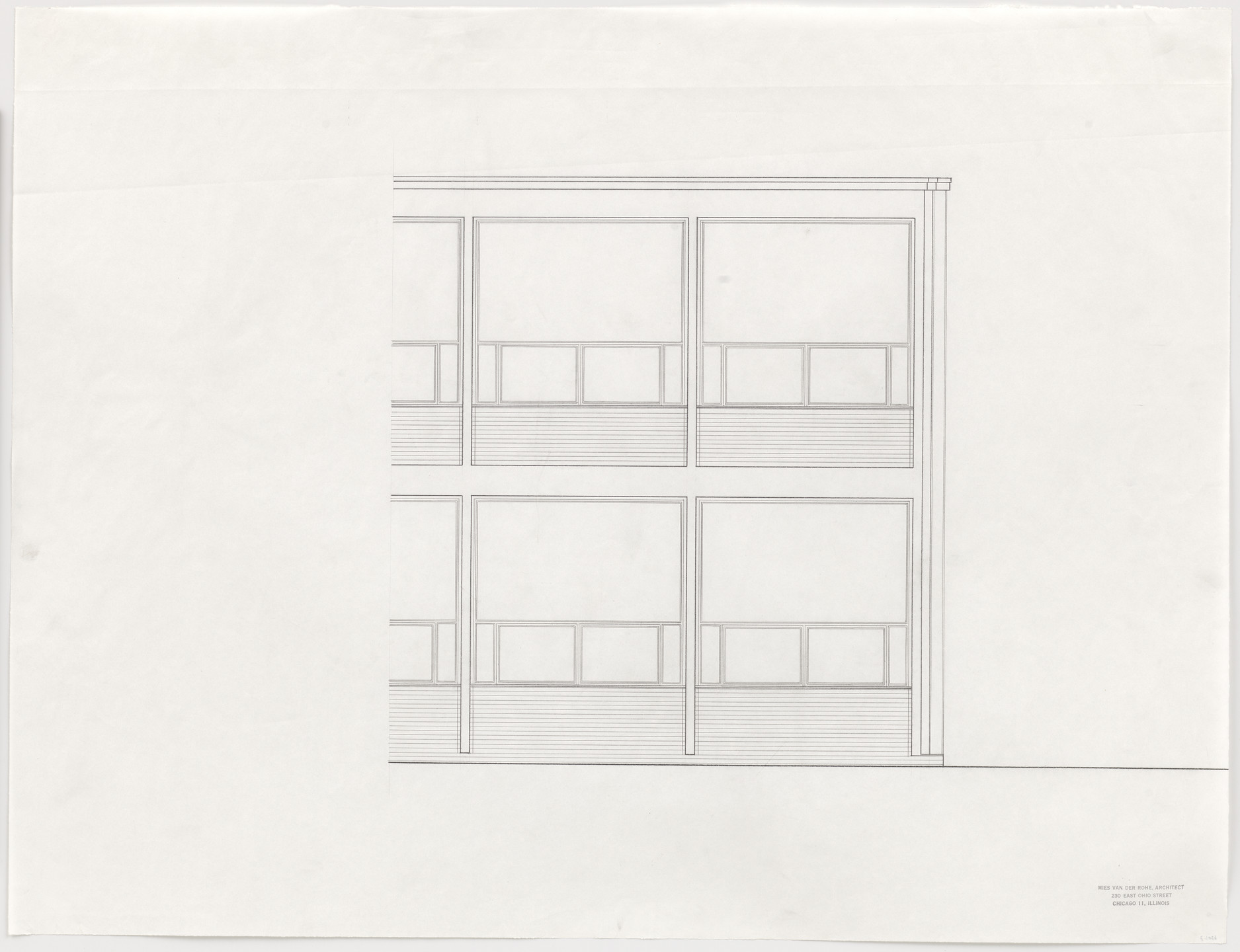Ludwig Mies van der Rohe. Meredith Memorial Hall, Drake University, Des Moines, IA (Partial exterior elevation). 1962–1965