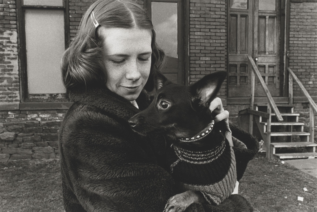 Girl Holding Small Black Dog, Mark Cohen, 1974