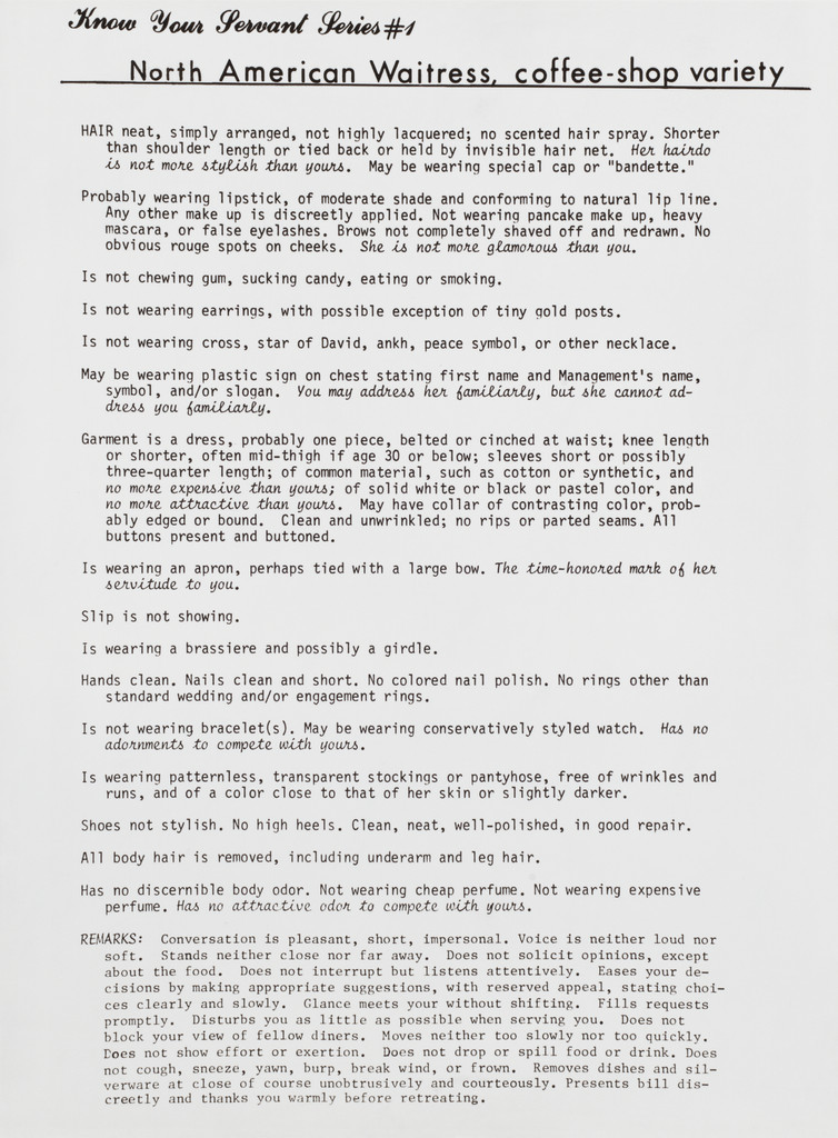 Know Your Servant Series, No. 1: North American Waitress, Coffee-Shop Variety