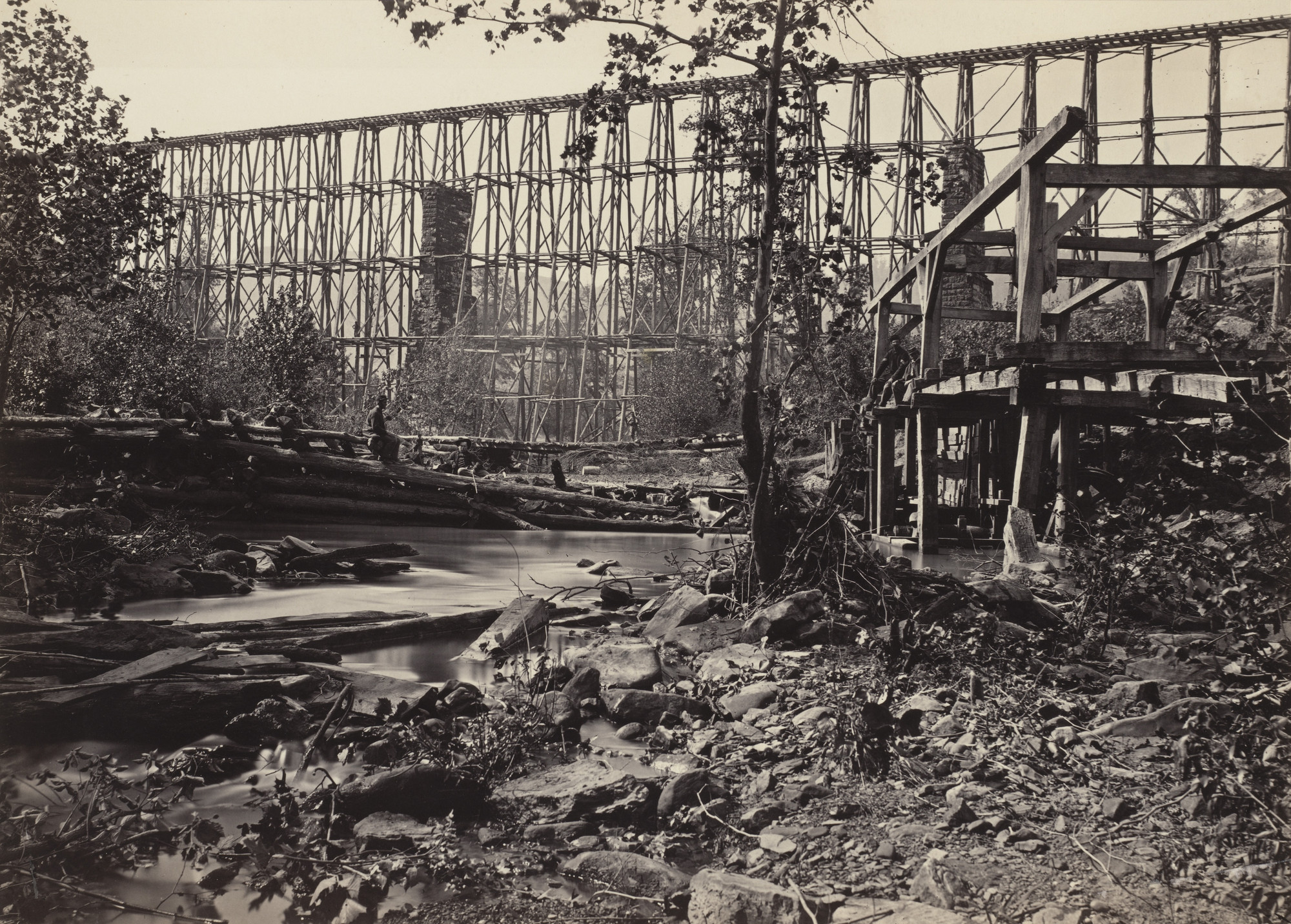 George N. Barnard. Trestle Bridge, at Whiteside from the album Photographic Views of Sherman&#39;s Campaign. 1864-65