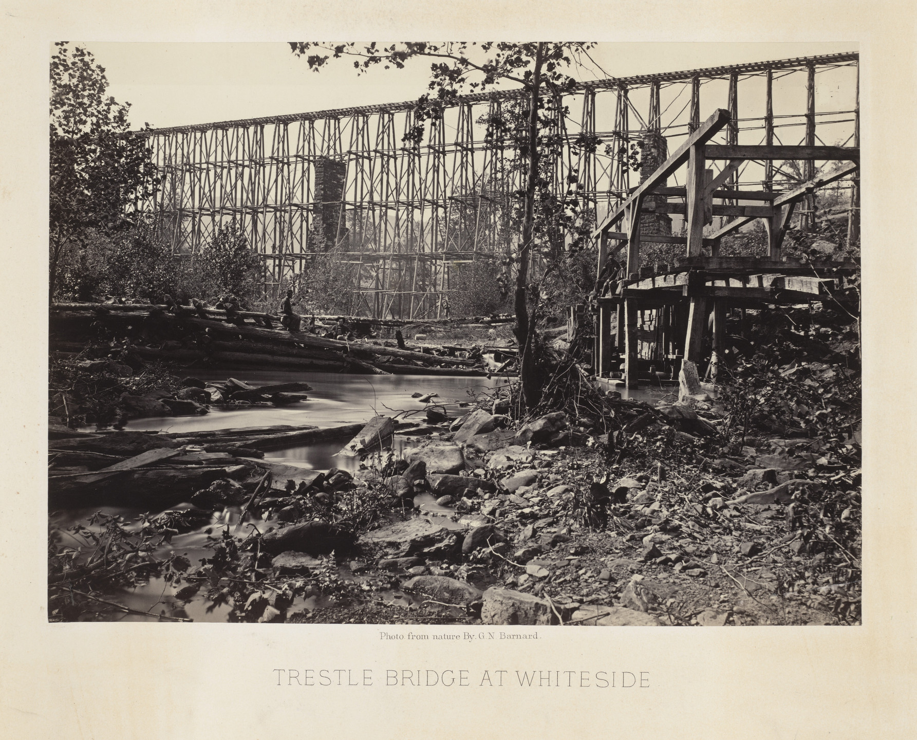 George N. Barnard. Trestle Bridge, at Whiteside from the album Photographic Views of Sherman&#39;s Campaign. 1864-65