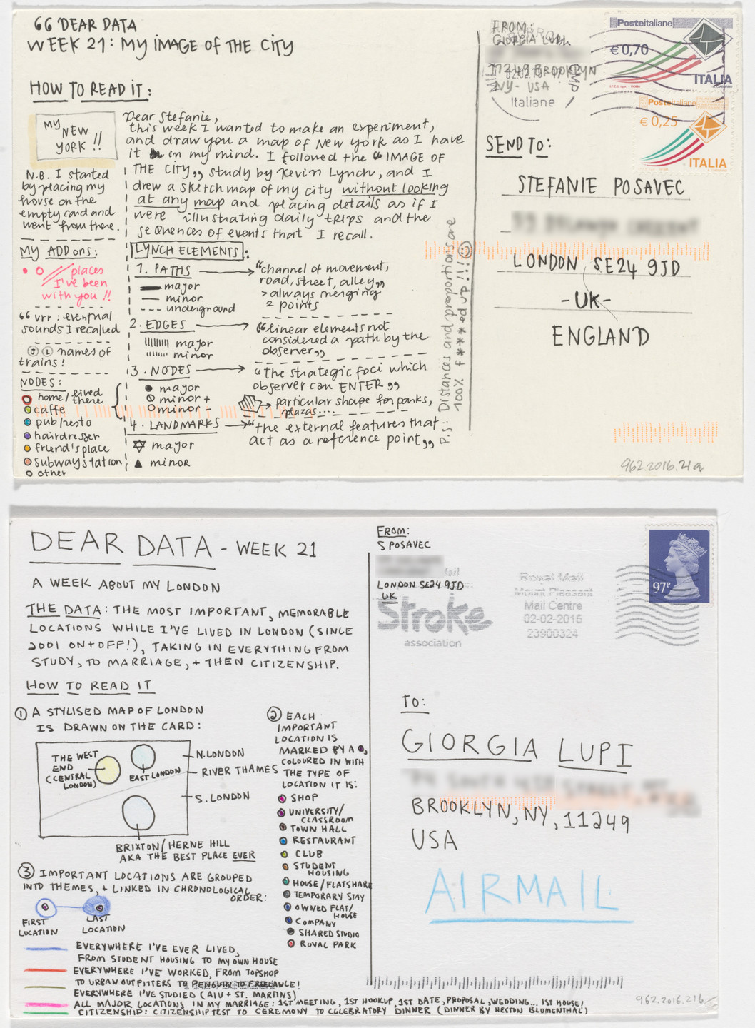 Giorgia Lupi, Stefanie Posavec. Dear Data: Week 21 (My Image of the City / A Week About My London). 2015
