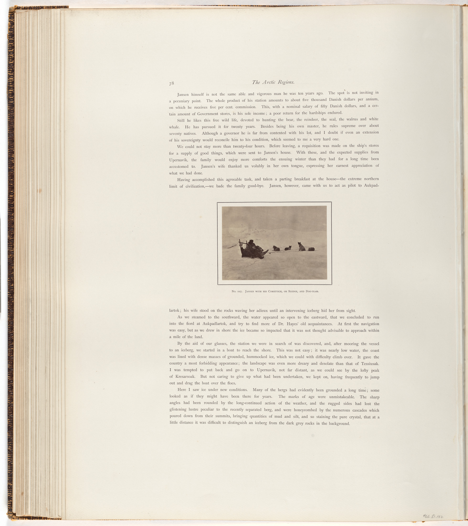 George P. Critcherson, John L. Dunmore, William Bradford. "Jansen with his Comettick, or sledge, and dog team"