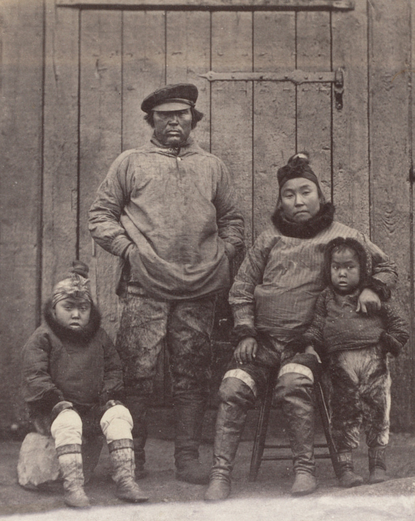 "Hans, his wife, and children. Hans was with Dr. Kanes in his expedition, also with Dr. Hayes in 1860 and 1861, and is now with the United States Exploring Expedition under Captain Hall."