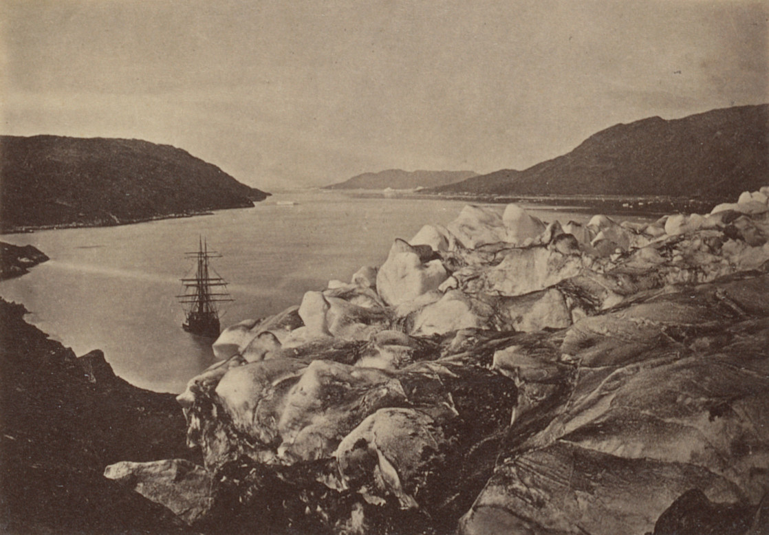 George P. Critcherson, John L. Dunmore, William Bradford. “View looking down the fiord from the top of the glacier”