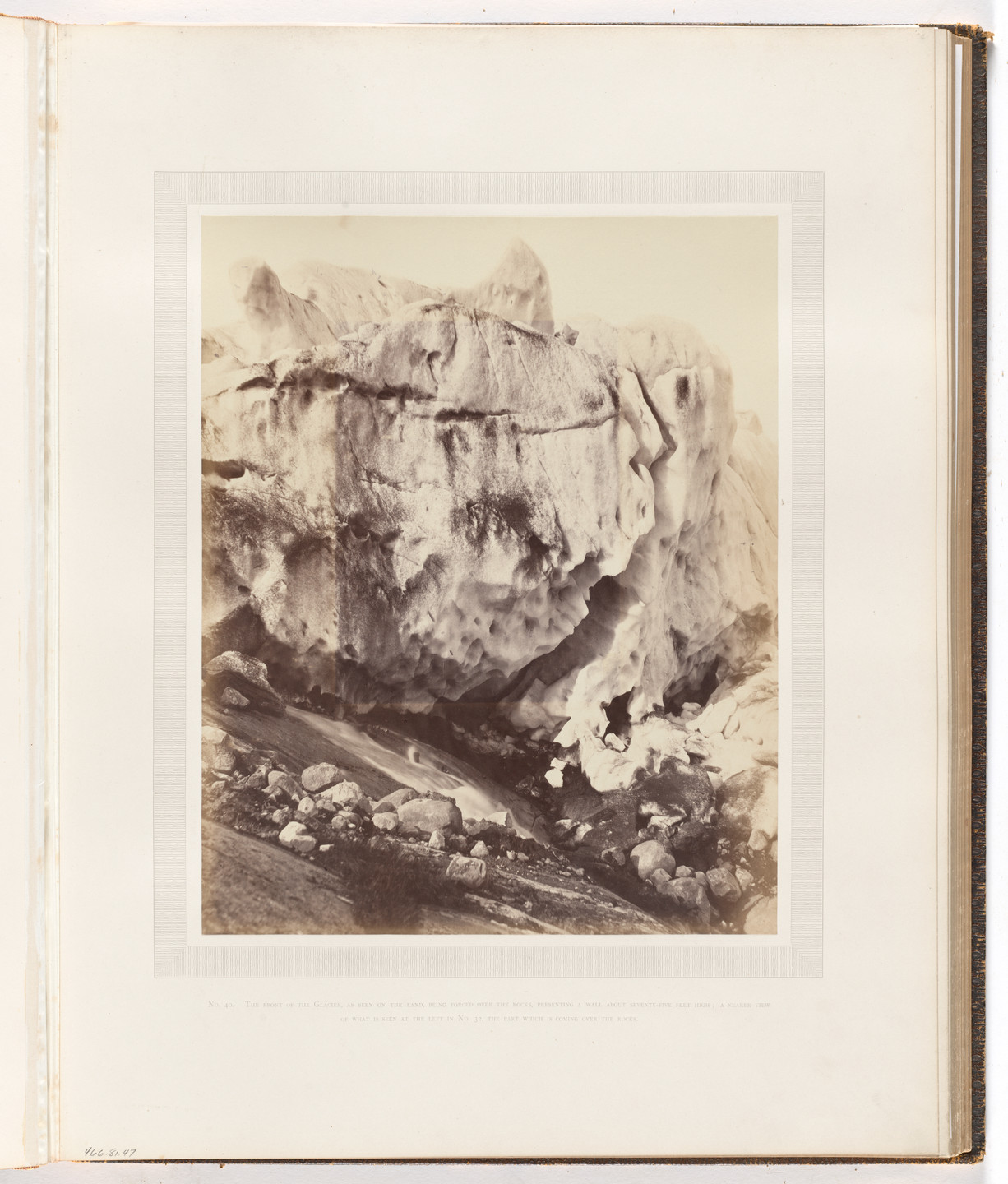 George P. Critcherson, John L. Dunmore, William Bradford. "The front of the glacier, as seen on the land, being forced over the rocks". 1869