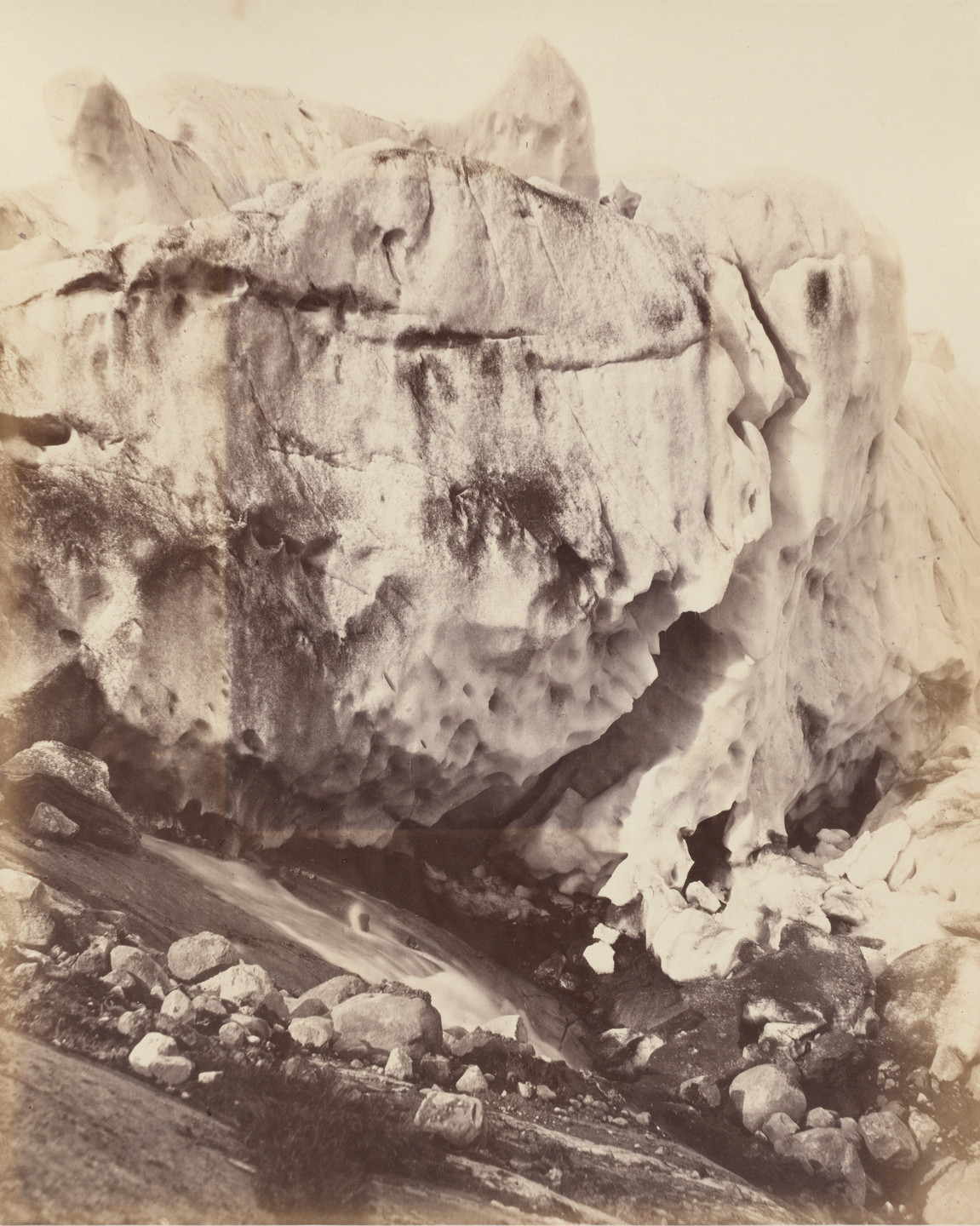 George P. Critcherson, John L. Dunmore, William Bradford. "The front of the glacier, as seen on the land, being forced over the rocks". 1869