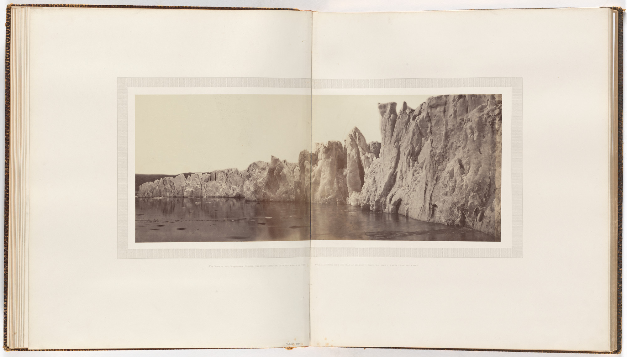 George P. Critcherson, John L. Dunmore, William Bradford. "View of the Sermitsialik Glacier, the front extending into the middle of the Fiord, showing over one mile of its front, which was over 275 above the water."