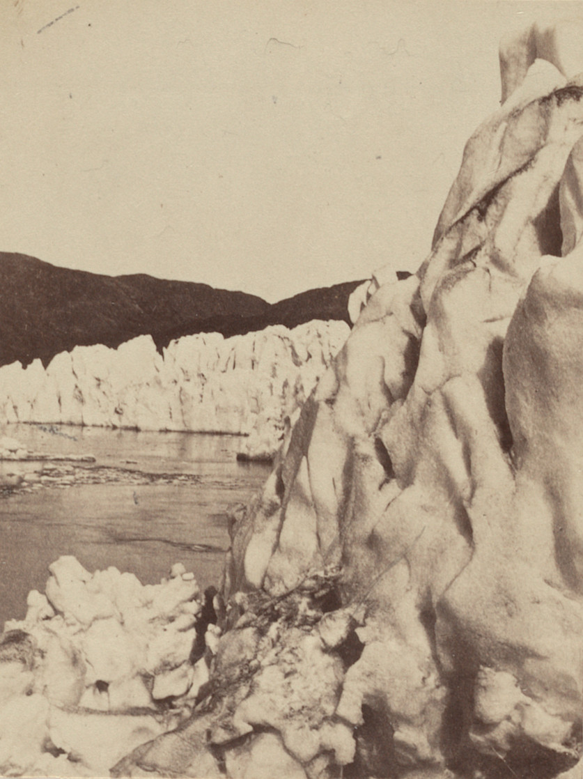 George P. Critcherson, John L. Dunmore, William Bradford. "Side view of the glacier, where the middle is forced out more rapidly than the sides."