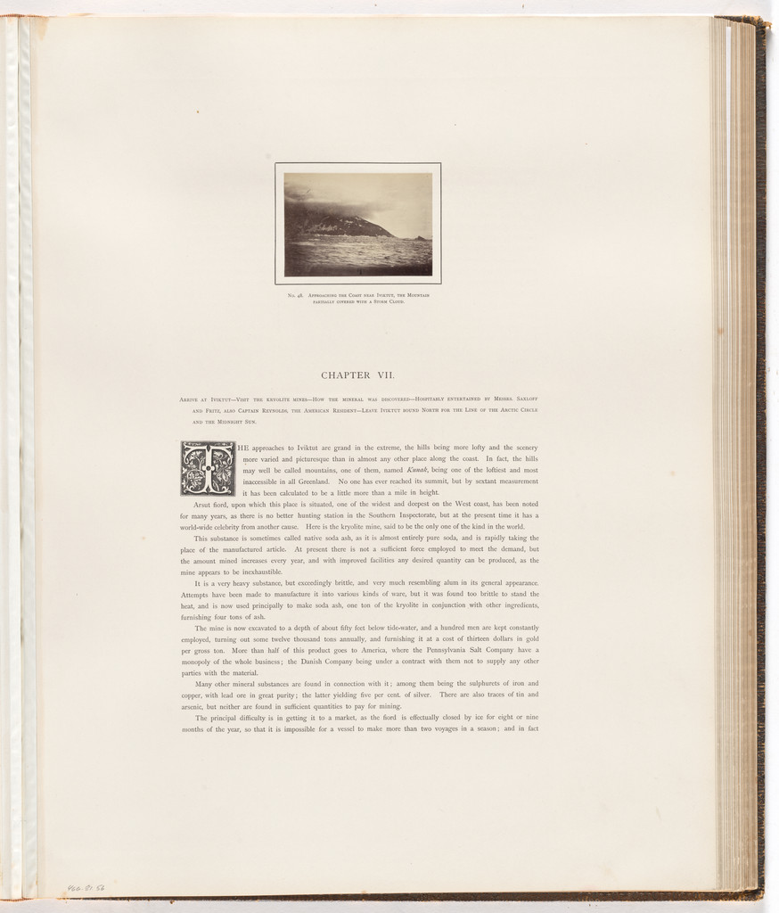 "Approaching the coast near Iviktut, the Mountain partially covered with a storm cloud"