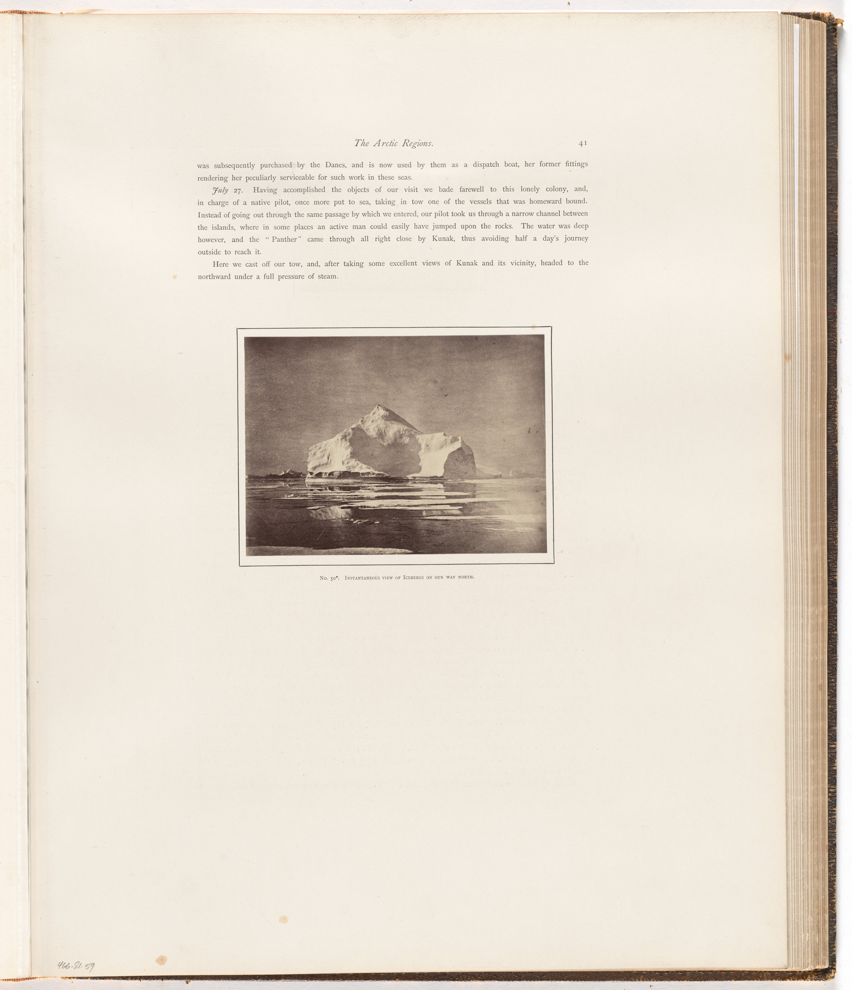 George P. Critcherson, John L. Dunmore, William Bradford. "Instantaneous view of icebergs on our way North"