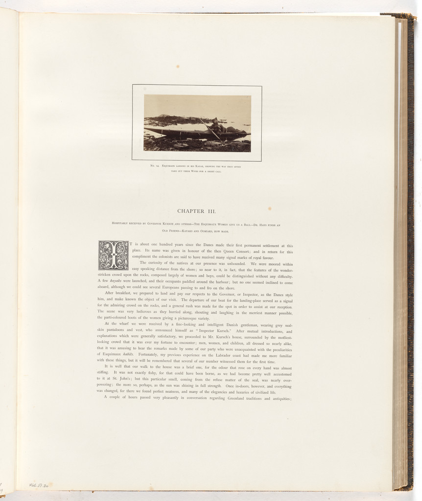 "Esquimaux landing in his kayak"