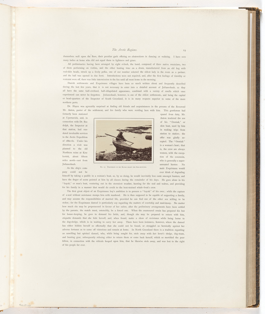 "Esquimaux in his kayak ready for seal hunting"