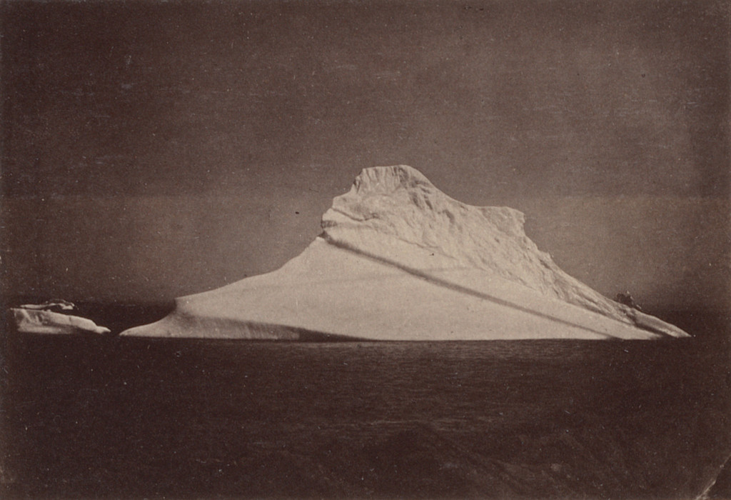 "The 'Gorilla Iceberg', showing the remarkable action of the water, producing a perfect profile of a gorilla's face."