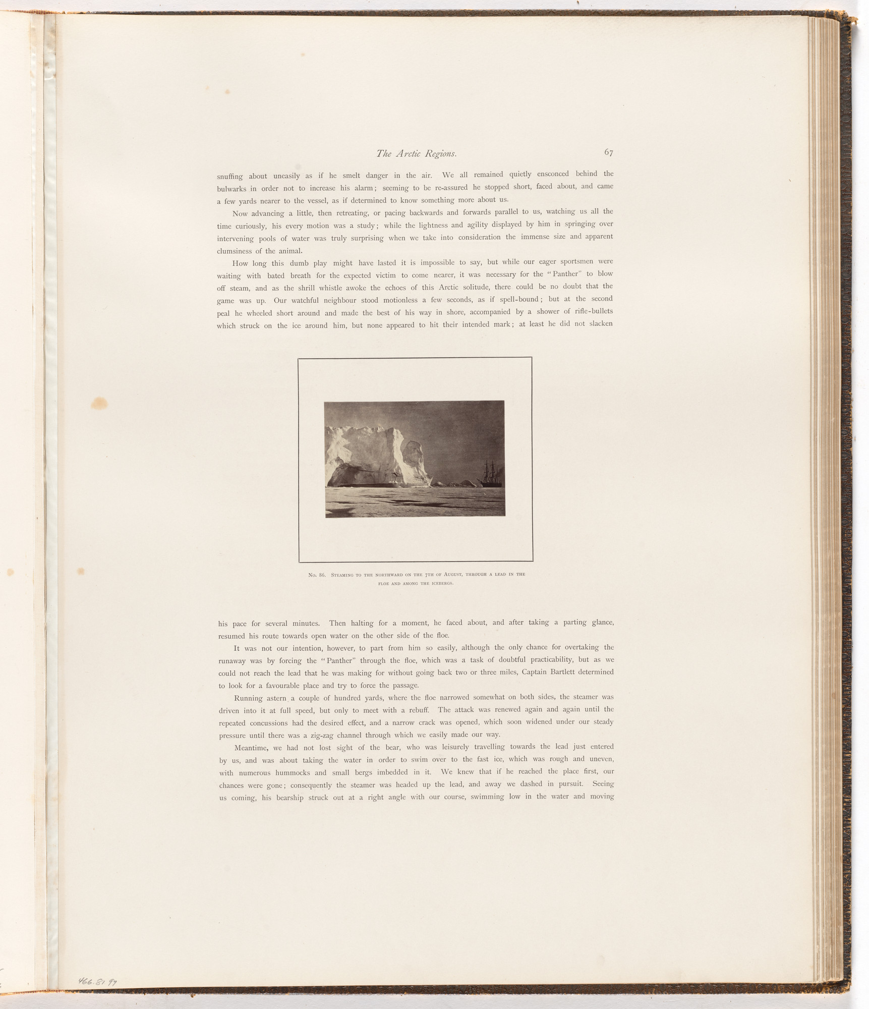George P. Critcherson, John L. Dunmore, William Bradford. "Steaming to the northward on the 7th of August, through a lead in the floe and among the icebergs"
