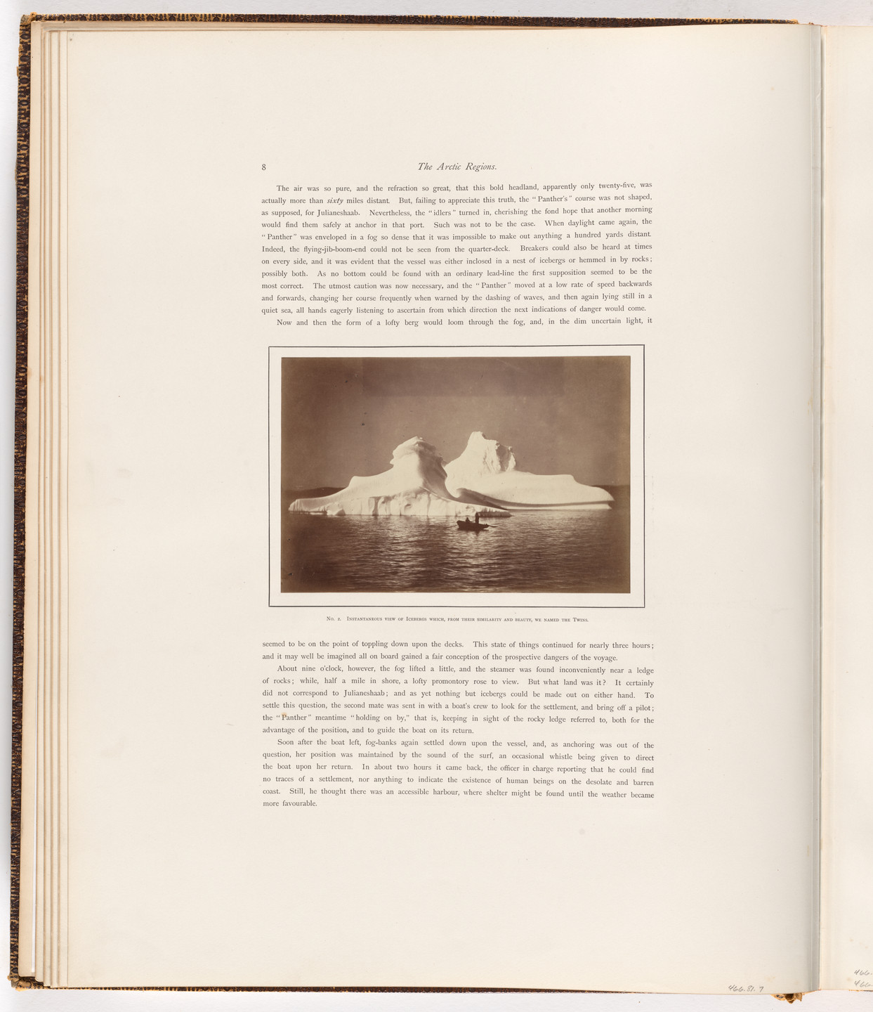 George P. Critcherson, John L. Dunmore, William Bradford. "Instantaneous View of Icebergs Which, From their Similarity and Beauty, We Named the Twins". 1869