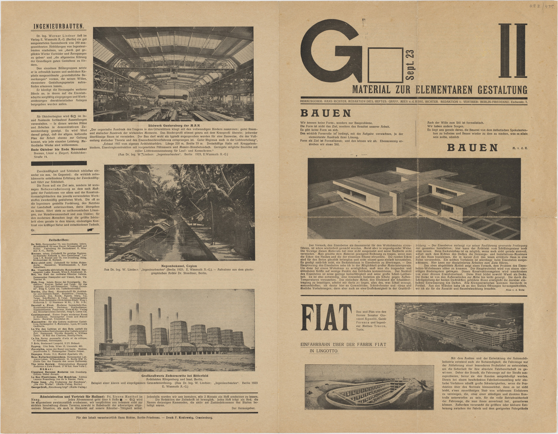 Hans Richter, Werner Graeff, Ludwig Mies van der Rohe. G: Material zur elementaren Gestaltung (Material for Elementary Construction) no.2, September 1923. 1923