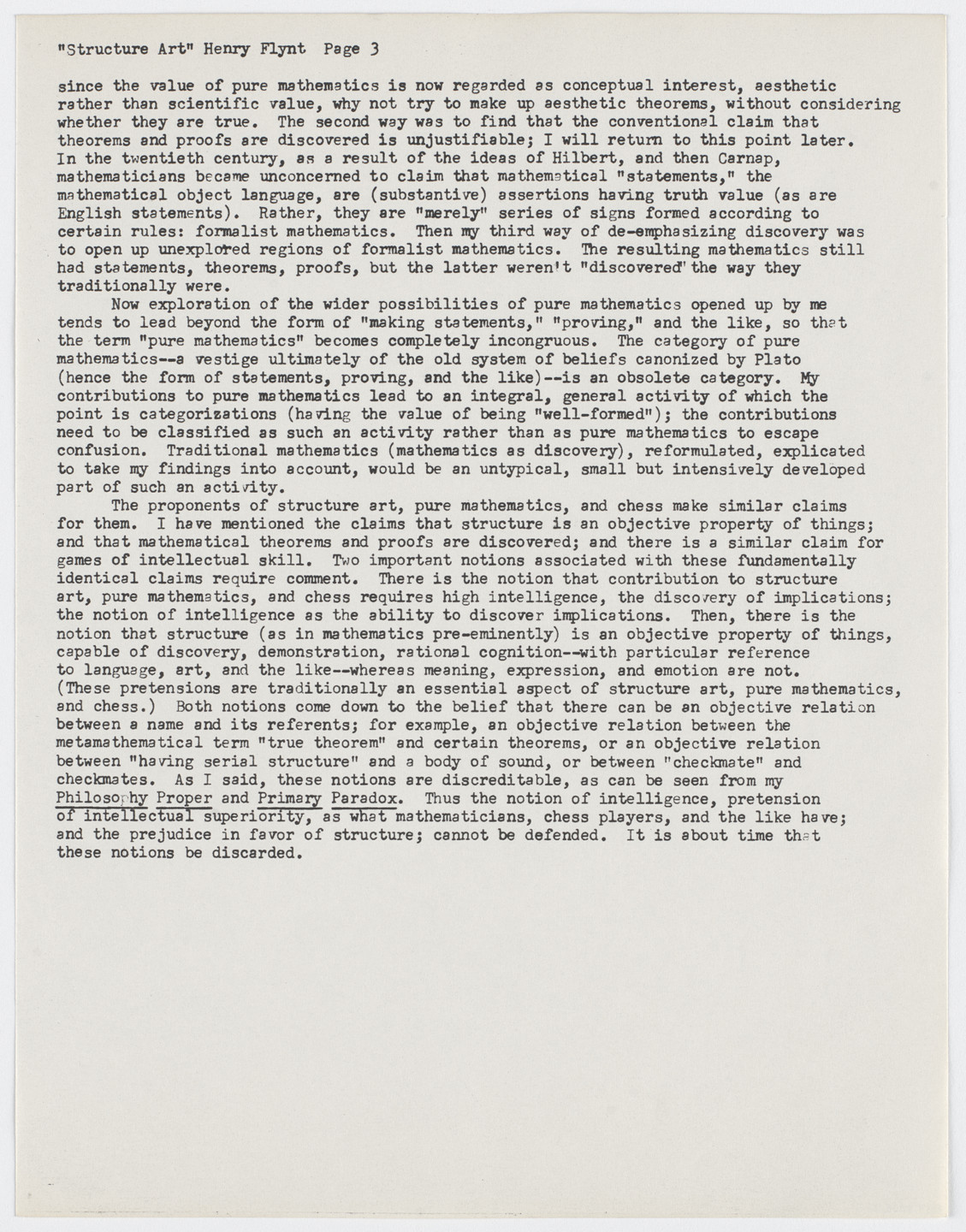 Henry Flynt. Structure Art and Pure Mathematics. 1960