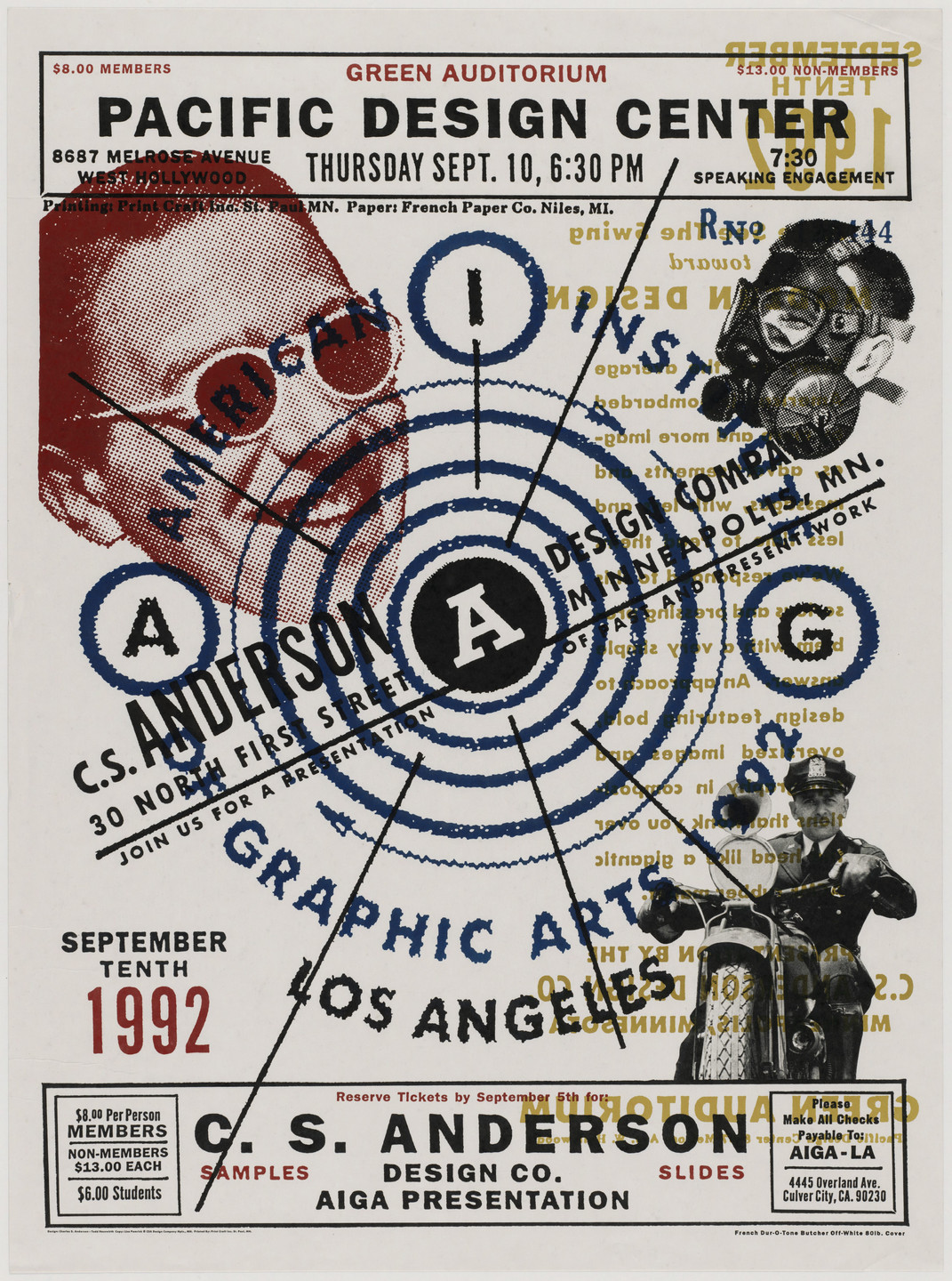 Charles S. Anderson, Todd Piper-Hauswirth. Pacific Design Center - AIGA LA Presentation Poster. August 1992