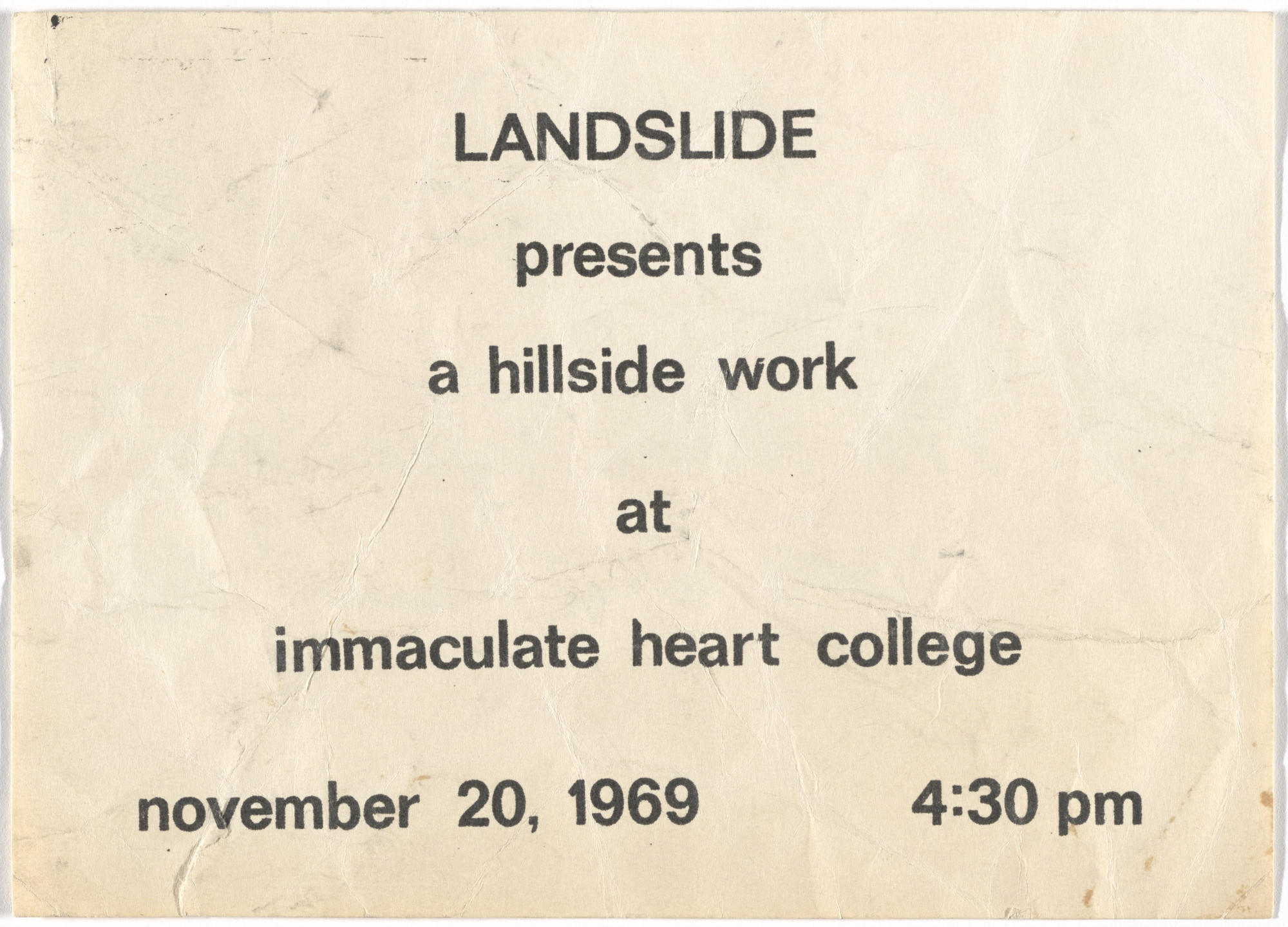 William Leavitt, Bas Jan Ader. Announcement for Hillside. 1969