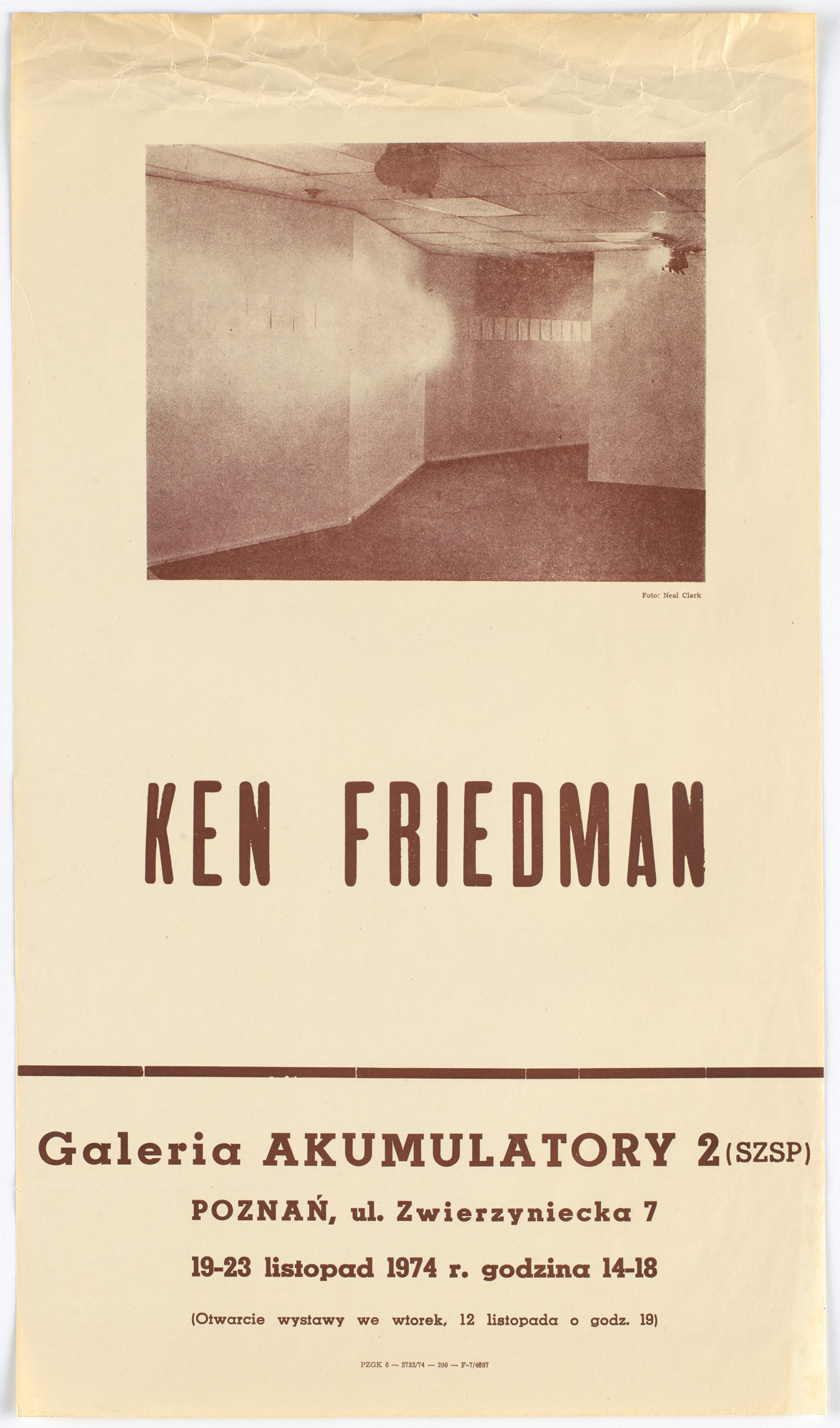 Ken Friedman. Poster for Ken Friedman, Galeria Akumulatory 2, Poznań, Poland, November 19–23, 1974