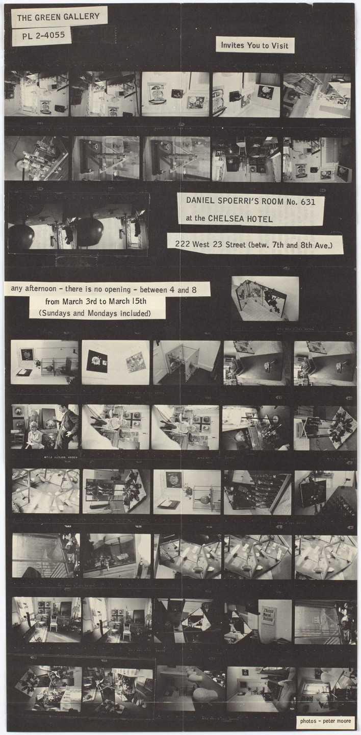 Designer Unidentified, Daniel Spoerri, Peter Moore. Poster for Daniel Spoerri&#39;s Room No. 631 at the Chelsea Hotel, The Green Gallery, New York, March 3–15, 1965. 1965