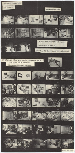 Poster for Daniel Spoerri's Room No. 631 at the Chelsea Hotel, The Green Gallery, New York, March 3–15, 1965