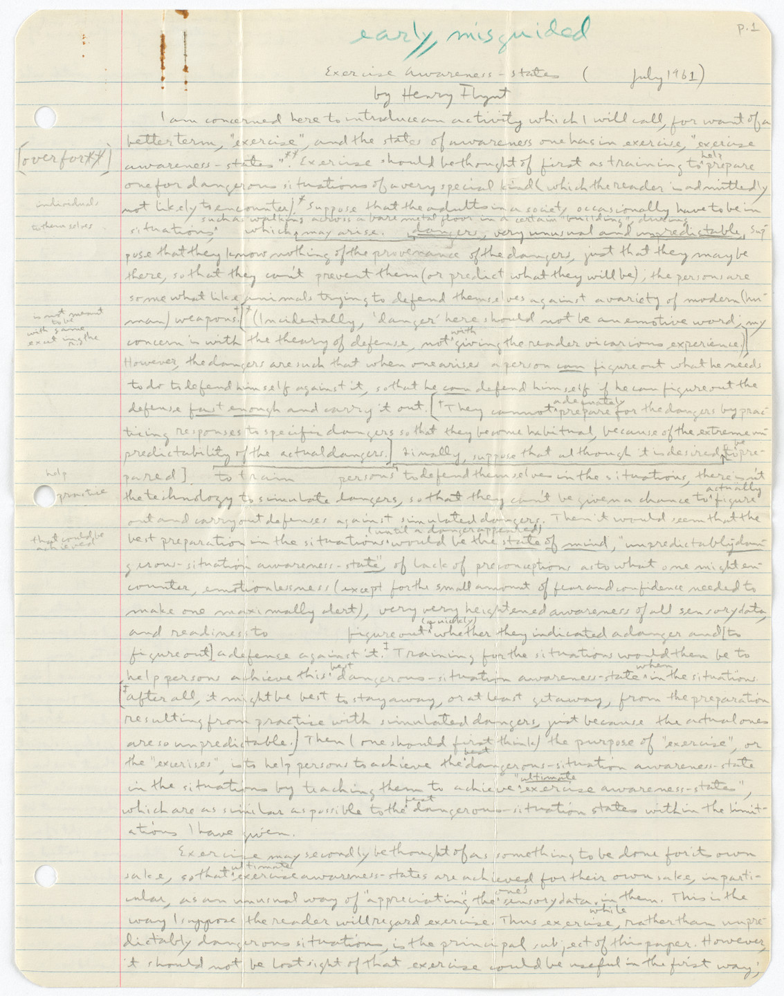Henry Flynt. Exercise Awareness-States: Earliest version. 1961