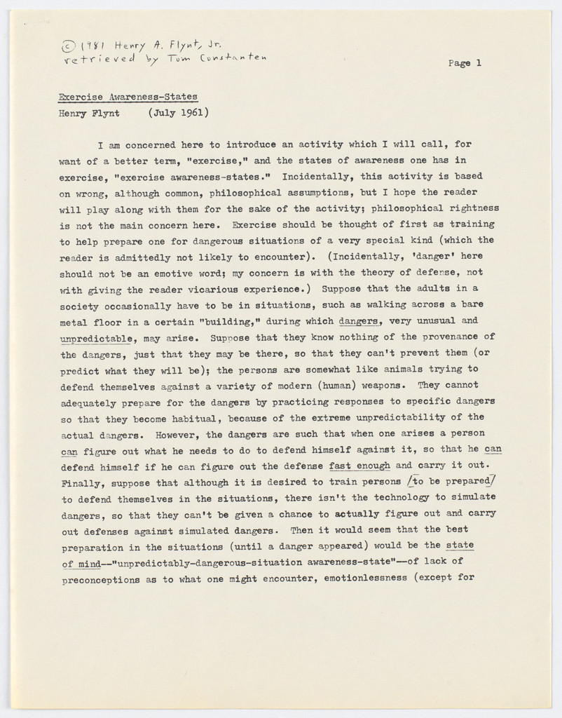 Exercise Awareness-States: Photocopy of recent typescript of Version "a"