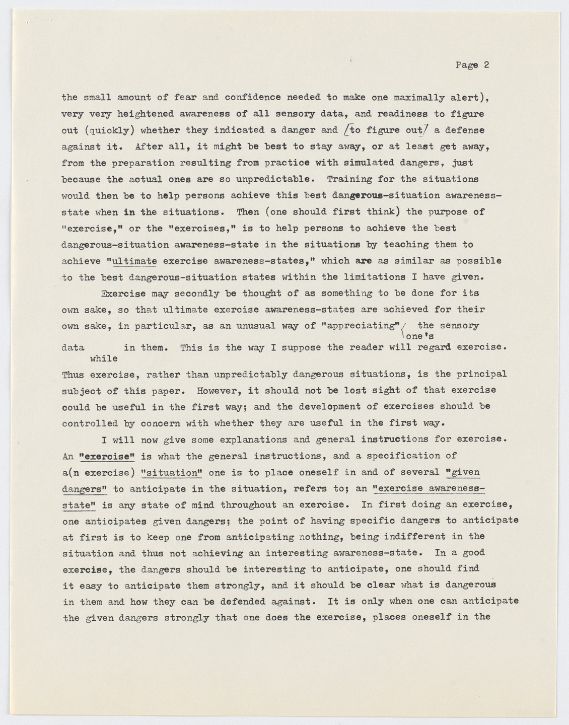 Henry Flynt. Exercise Awareness-States: Photocopy of recent typescript of Version &#34;a&#34;. 1964