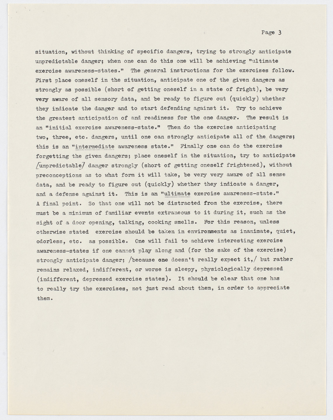 Henry Flynt. Exercise Awareness-States: Photocopy of recent typescript of Version &#34;a&#34;. 1964