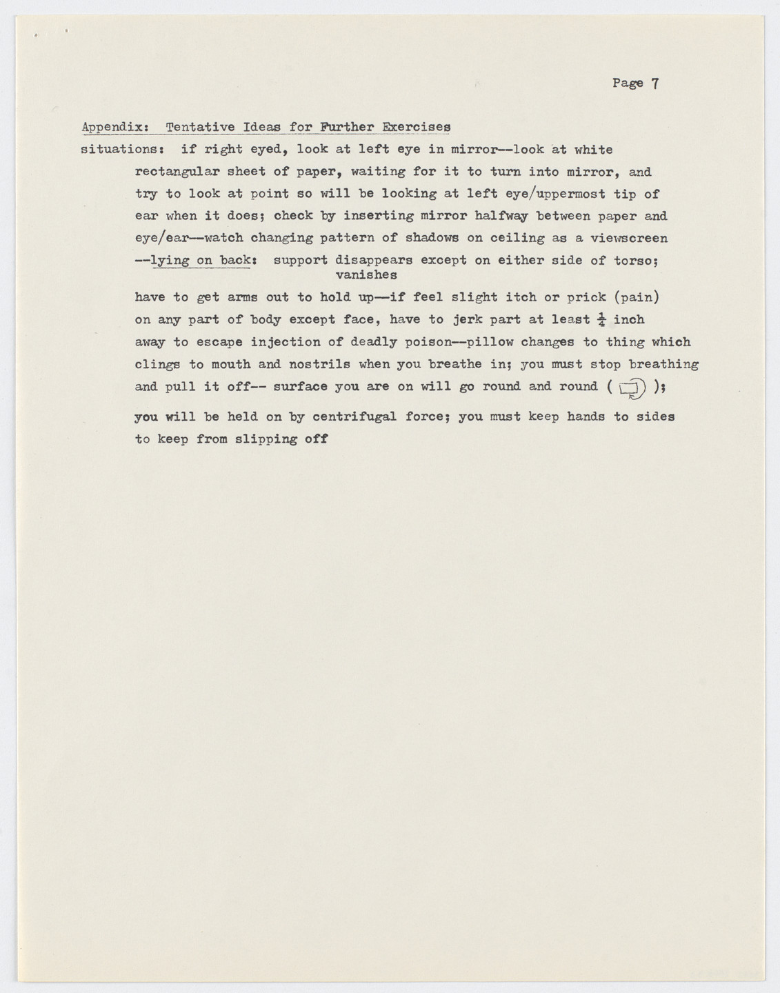Henry Flynt. Exercise Awareness-States: Photocopy of recent typescript of Version &#34;a&#34;. 1964