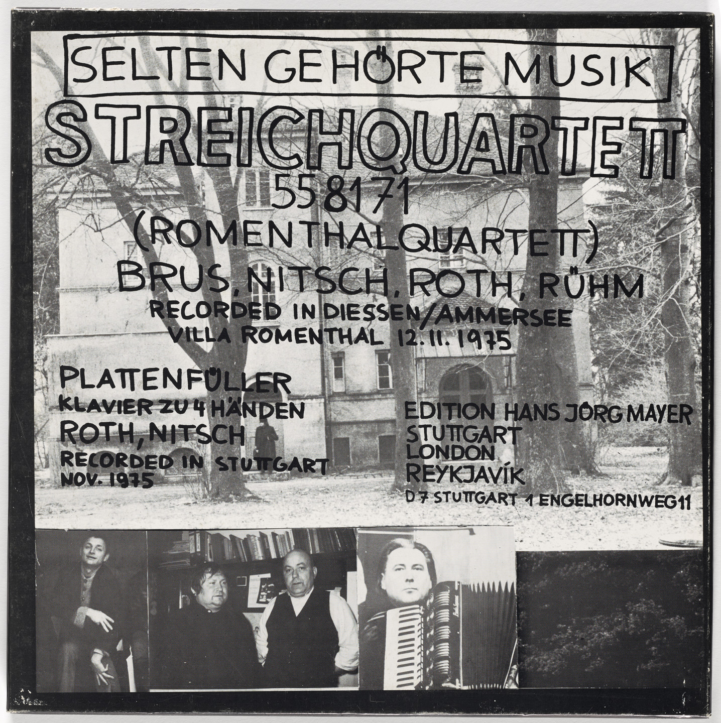 Various Artists, Dieter Roth, Gerhard Rühm, Oswald Wiener. Selten gehörte Musik, Streichquartett 558171 (Romenthalquartett). 1976