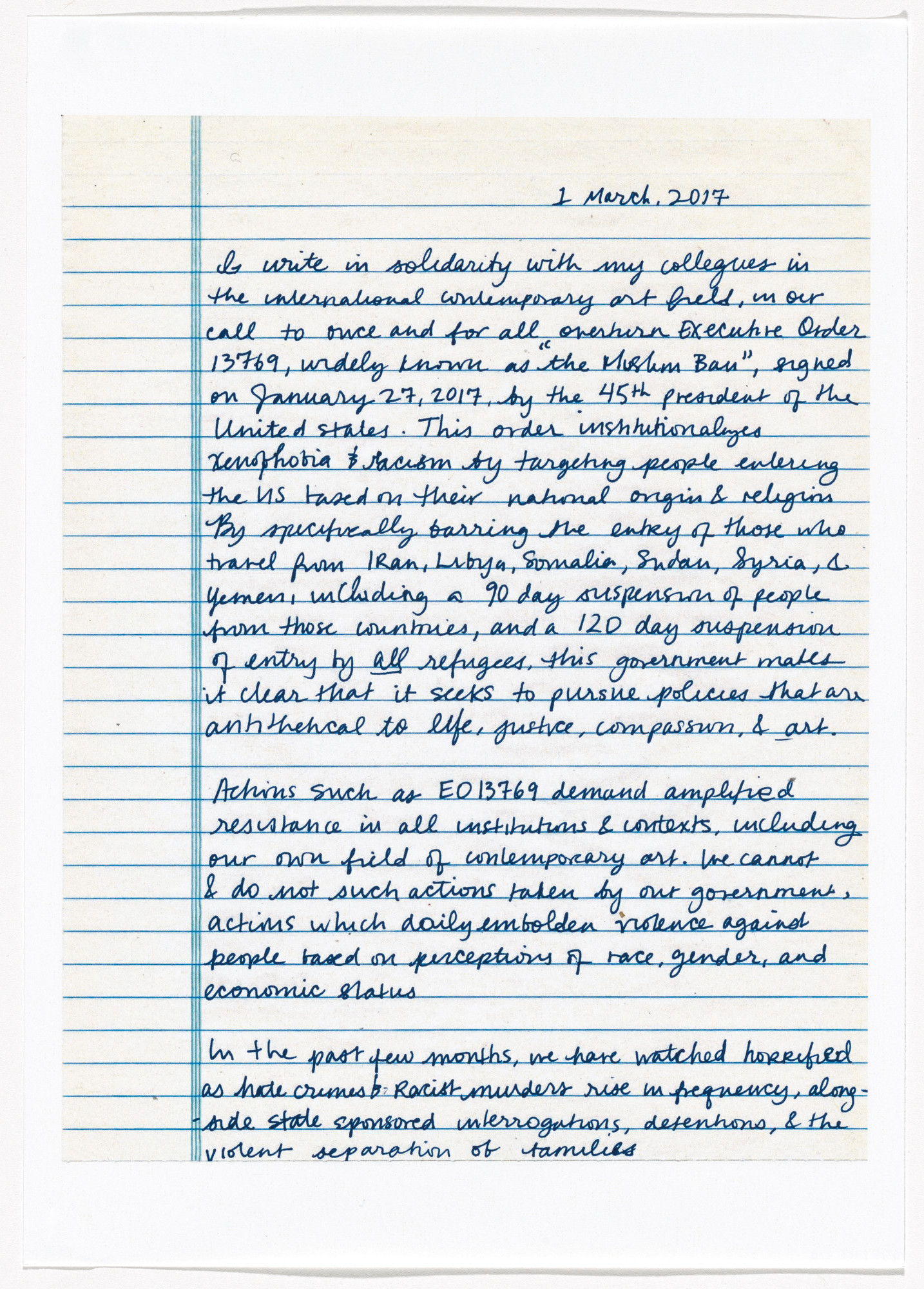 Chitra Ganesh. Untitled from Art Against Immigration Ban Letter Portfolio