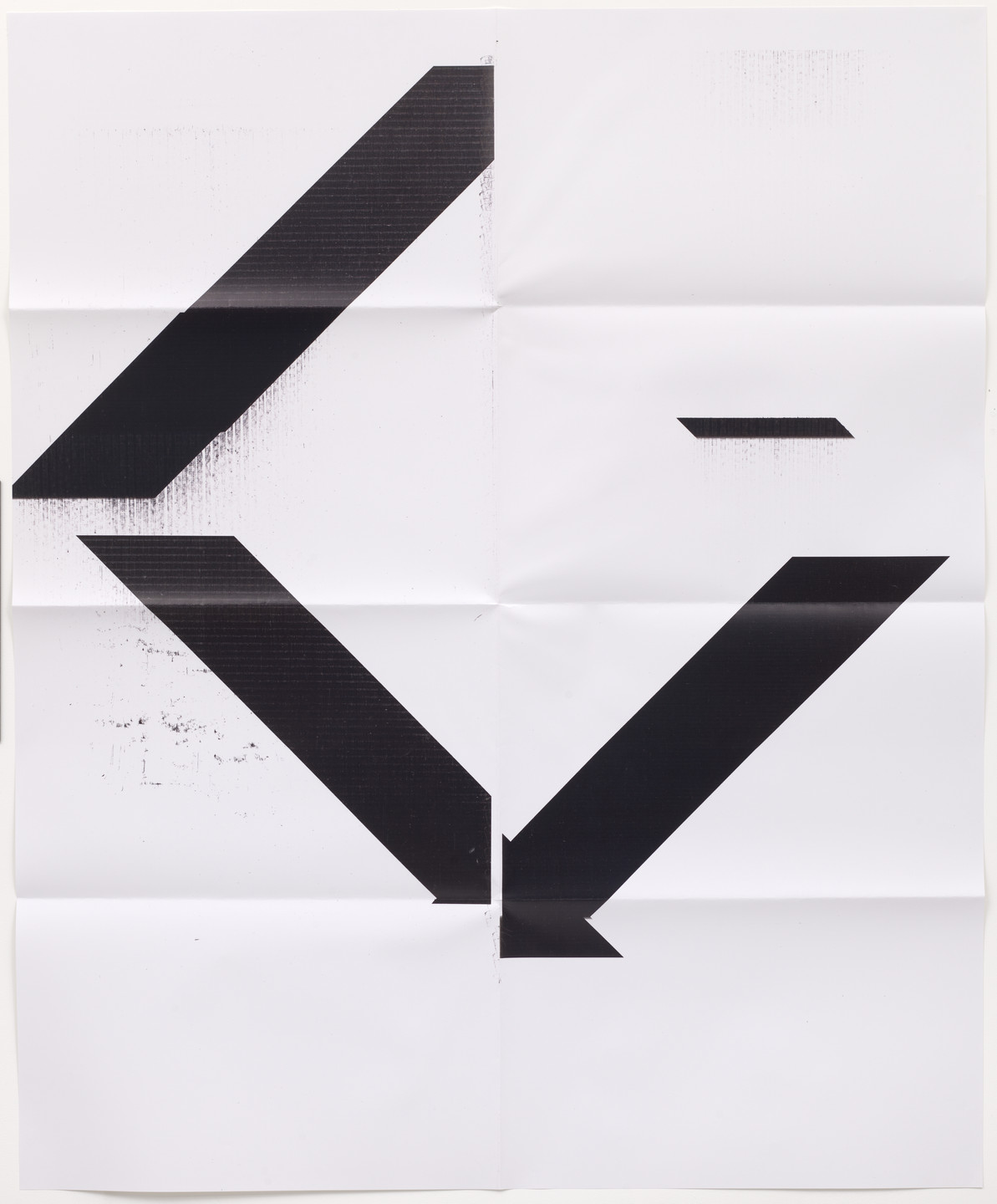 The image shows a white background with bold, black angular shapes forming a fragmented and geometric pattern. The shapes include large, thick lines and triangles with some faint lines and textures visible. This is an AI generated description. To give feedback, email ai@moma.org.