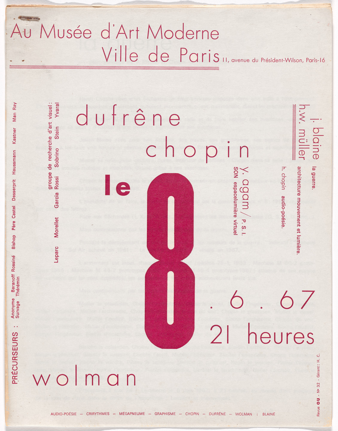 Various Artists, Julien Blaine, Henri Chopin, François Dufrêne, Gil J Wolman. Revue OU Cinquième Saison, no. 32. 1967