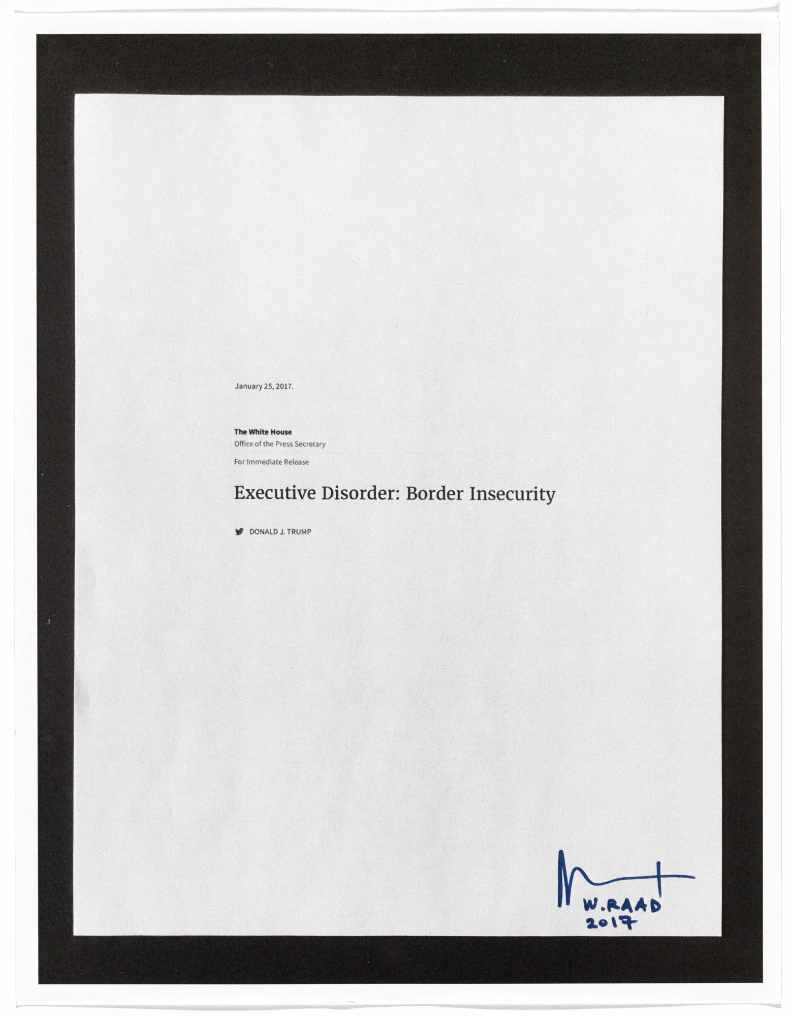 Walid Raad. Untitled from Art Against Immigration Ban Letter Portfolio