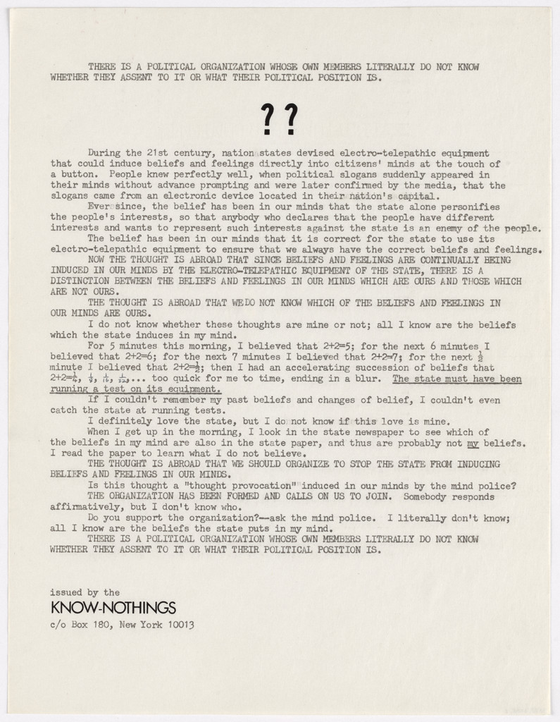 ??/The Know-Nothings, Henry Flynt, 1968