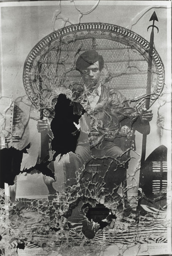 The window of Black Panther Party National Headquarters at Grove and Forty-fifth Streets in Oakland after shots were fired by police following Huey P. Newton’s murder trial verdict, Oakland, California