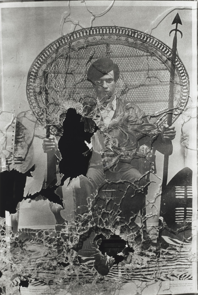 The window of Black Panther Party National Headquarters at Grove and Forty-fifth Streets in Oakland after shots were fired by police following Huey P. Newton’s murder trial verdict, Oakland, California, Stephen Shames, September 29, 1968