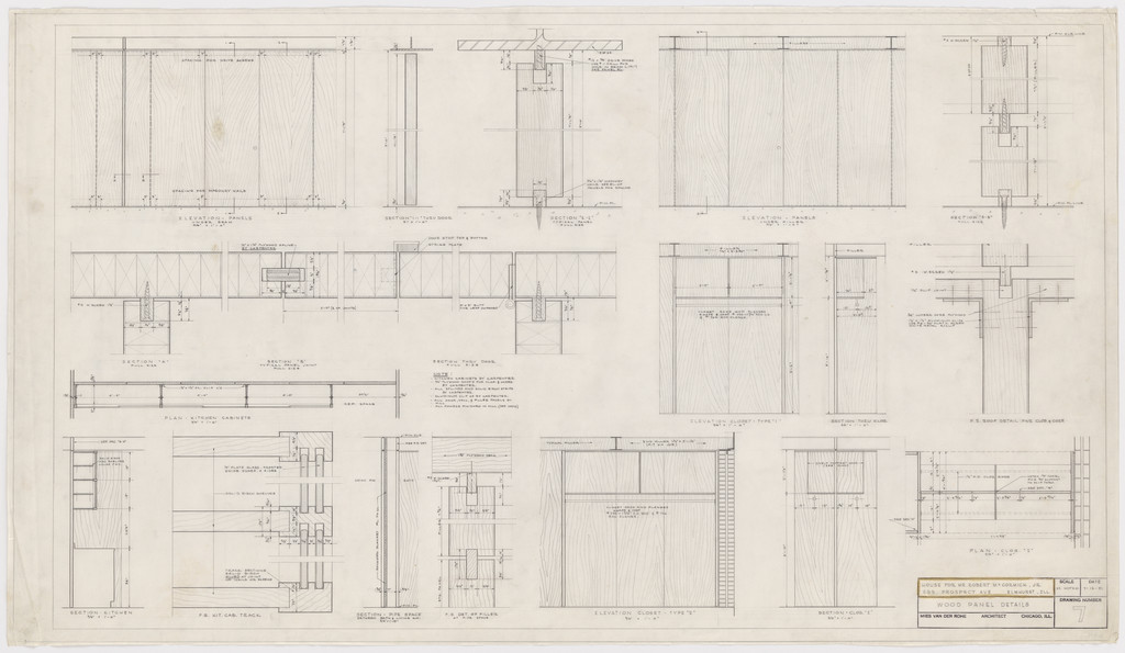 Robert H. McCormick House, Elmhurst, IL (Plan, elevations, sections: wood panel details)